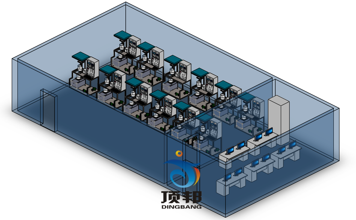 DCS組態(tài)實(shí)訓(xùn)室建設(shè)方案(圖1) 實(shí)驗(yàn)室整體三維效果圖